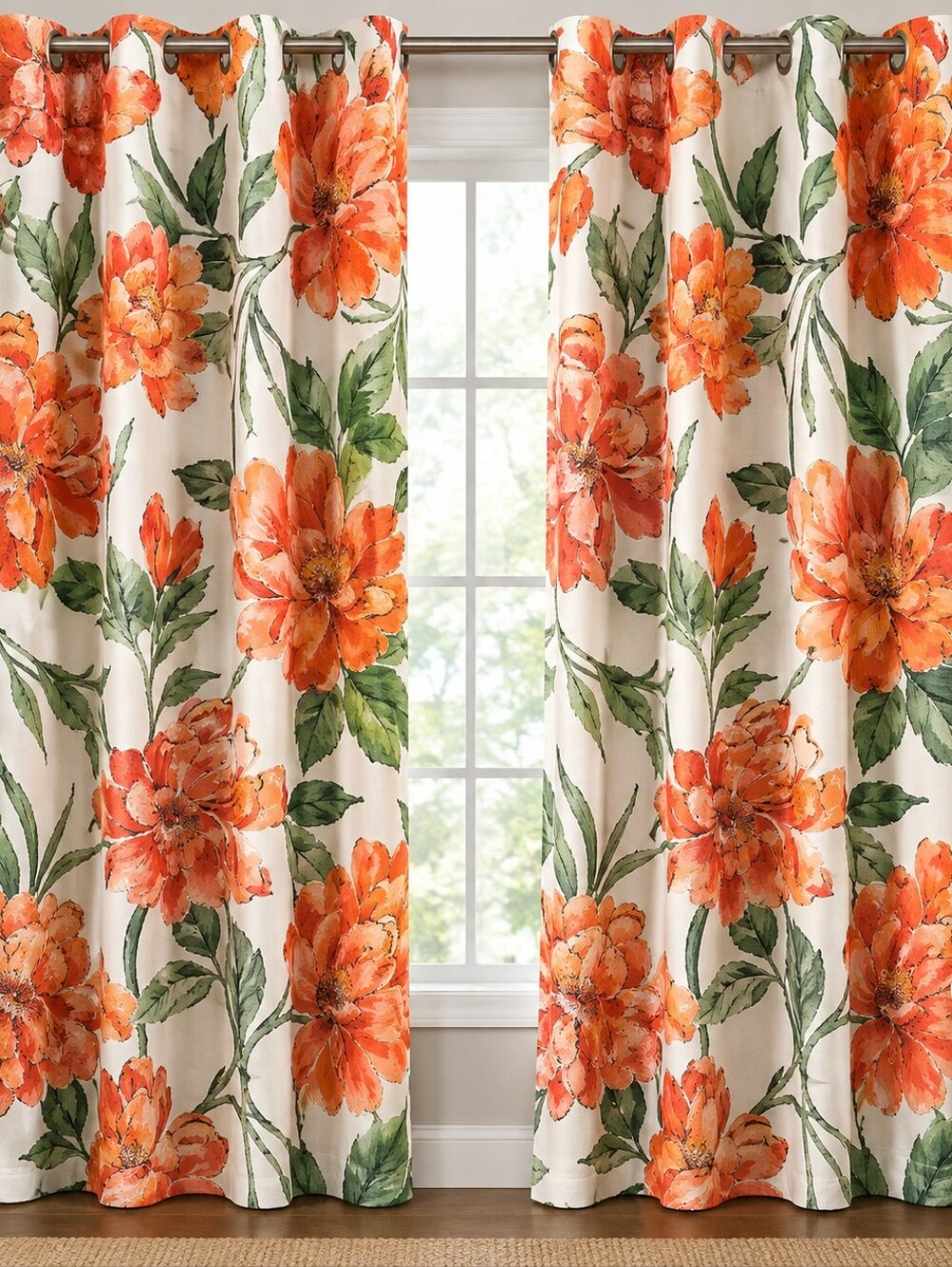 2 Panel Blackout Grommet Curtains In  Rust  Floral 54x84